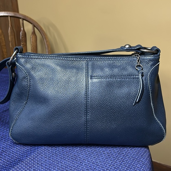 The Sak Y2K Blue Leather Shoulder Bag Purse Handbag Classic Tan Lining Boho - Picture 2 of 10